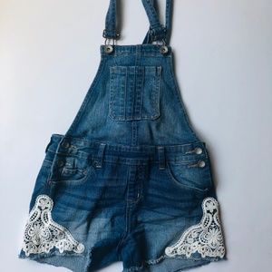 Justice jean overalls with lace trim!